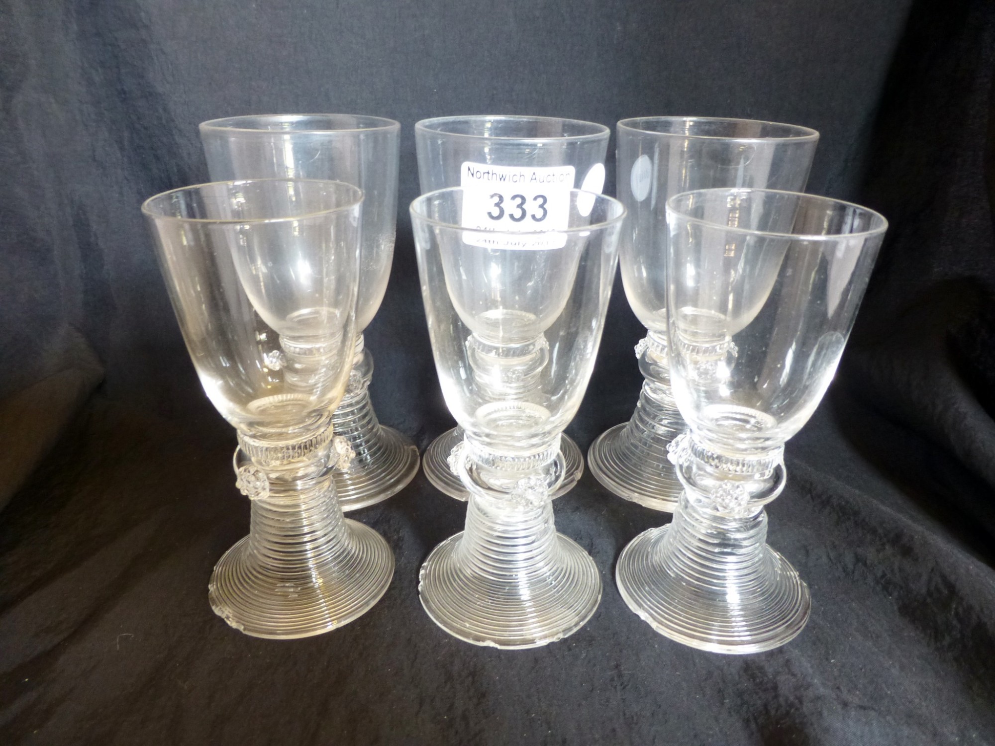 Set of six antique wine glasses