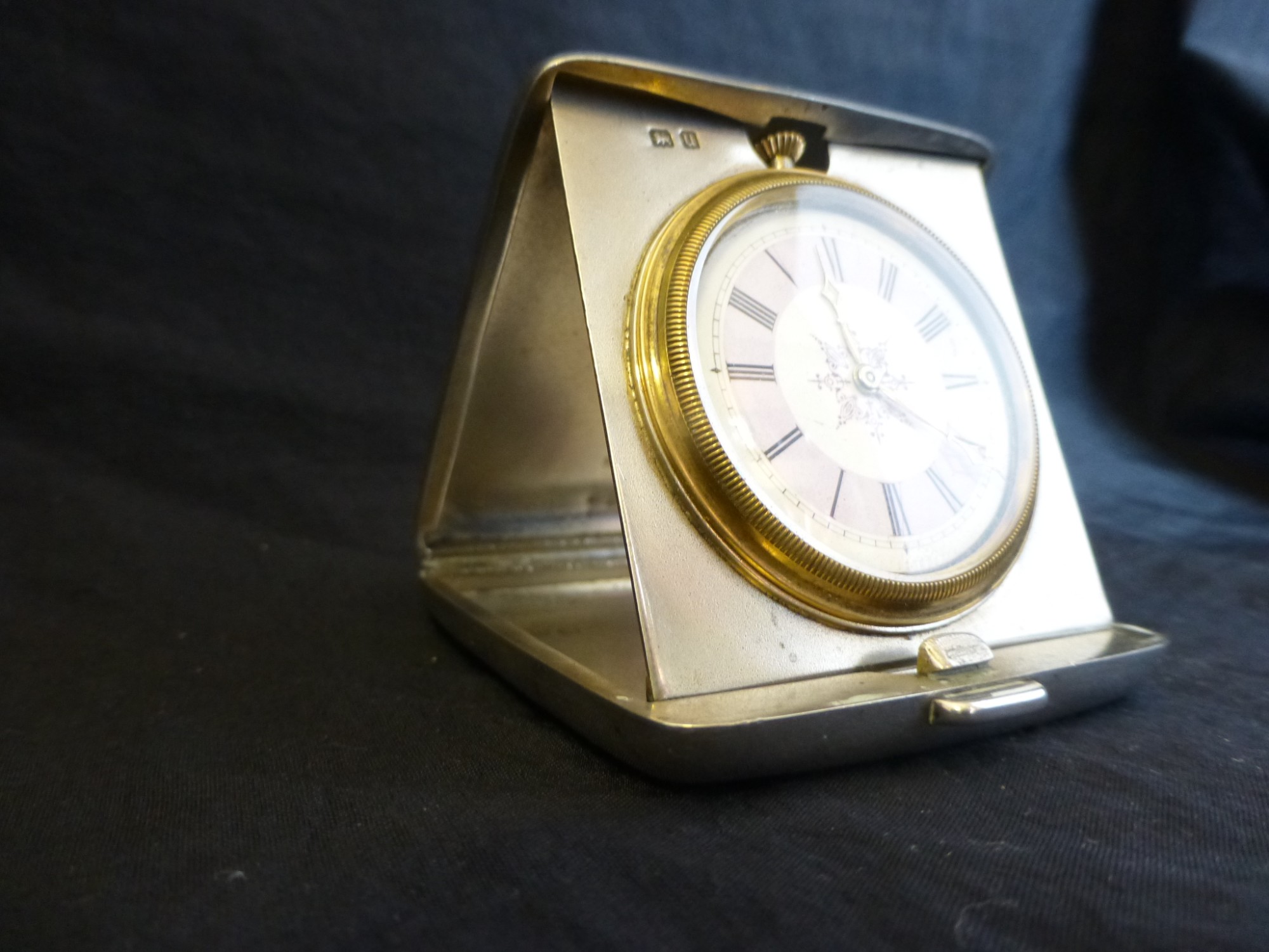 Hallmarked silver travel clock