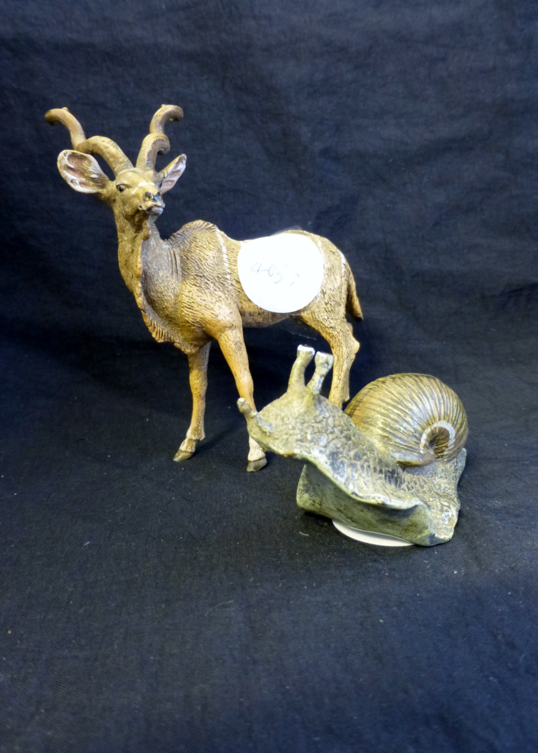 Bergman marked cold painted Austrian bronze " snail " and " kudu "