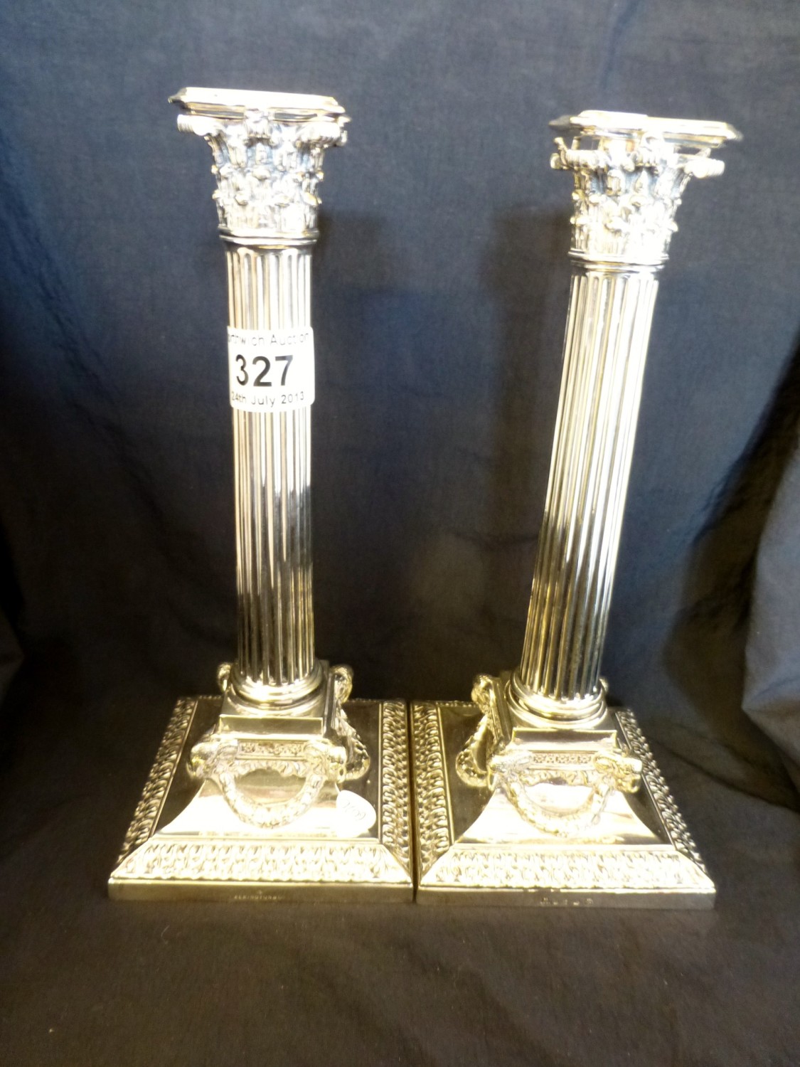 Pair of silver plated Elkington column candlesticks, 26cm tall