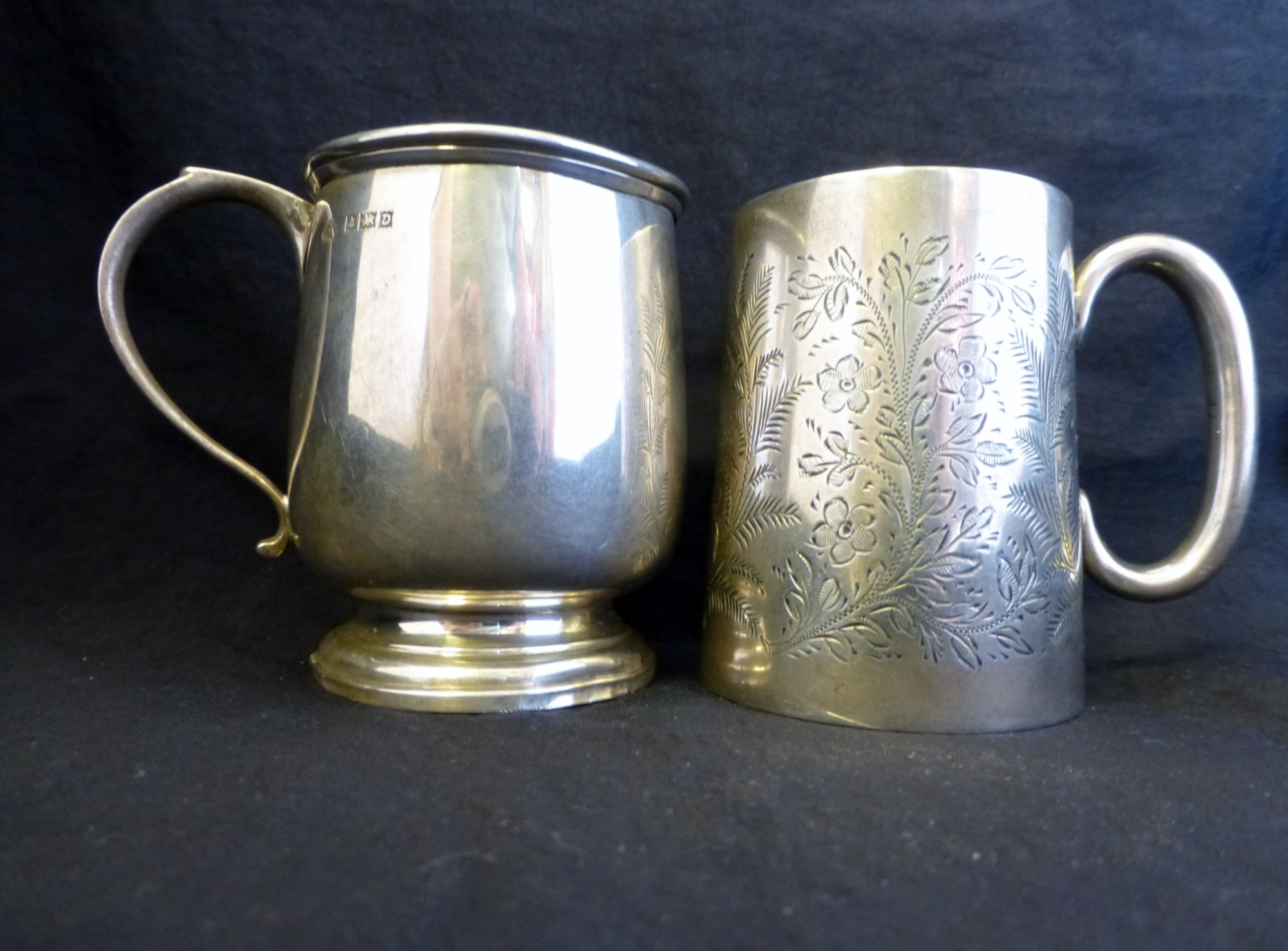 Two silver christening mugs 1904 and 1953, approx 157g