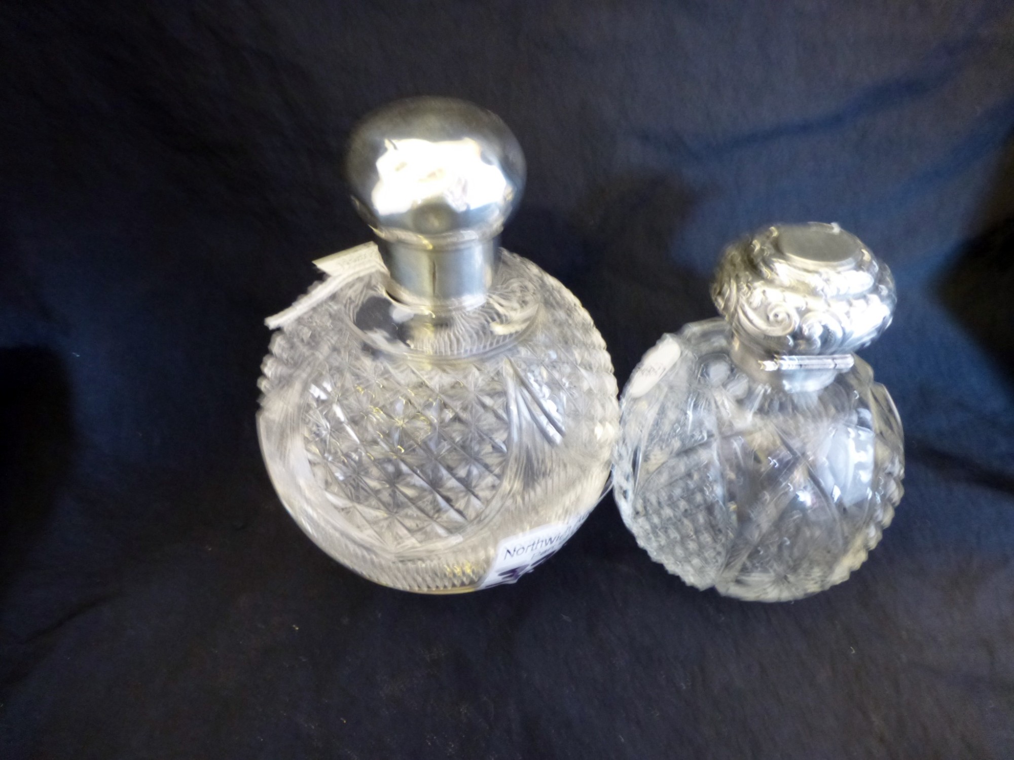 Two vintage silver topped cut glass scent bottles 1892 / 1895