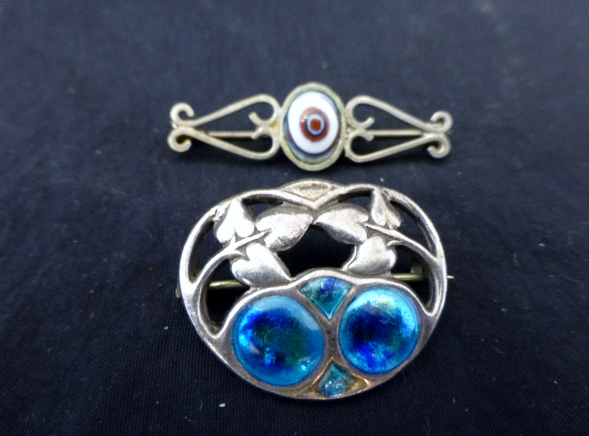 Two silver brooches including Art Nouveau enamel example