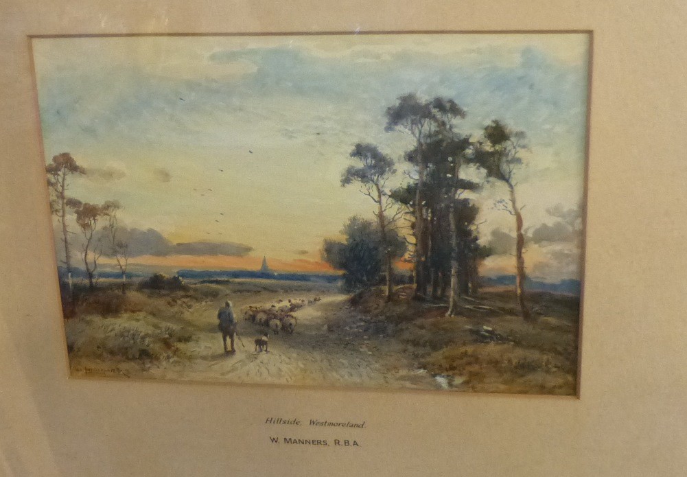 Small watercolour of Hillside Westmoreland signed W. Manners