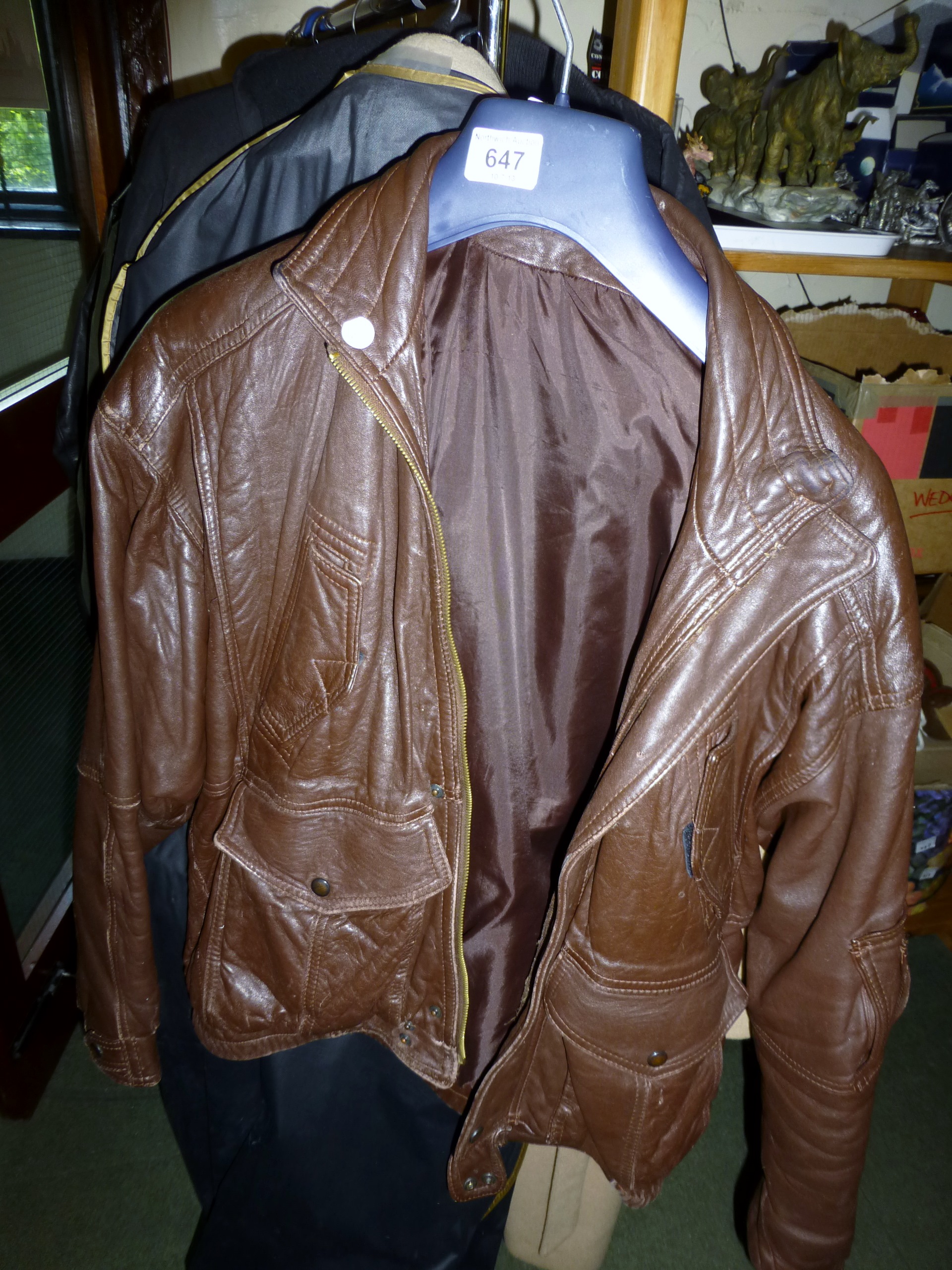 Five leather jackets and one pair of motorcycle trousers