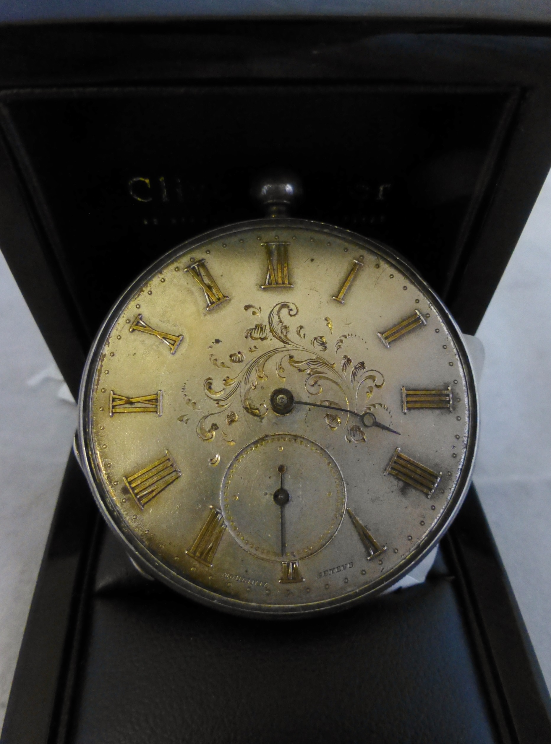 Silver plated pocket watch with gilt face