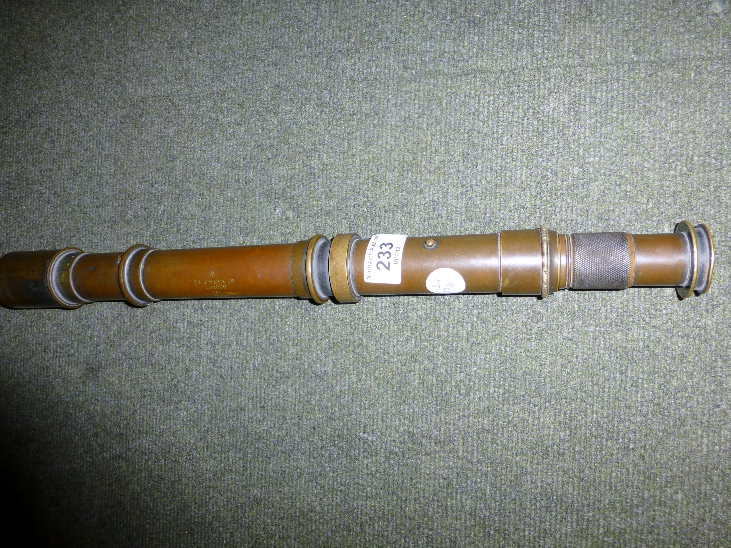 World War I sighting telescope number 5, mark II by R and J Beck, London 1915