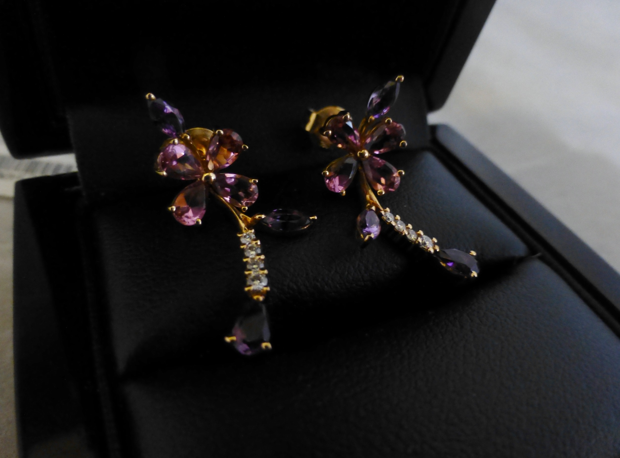 Pair of 18ct gold amethyst earrings, 3.3g