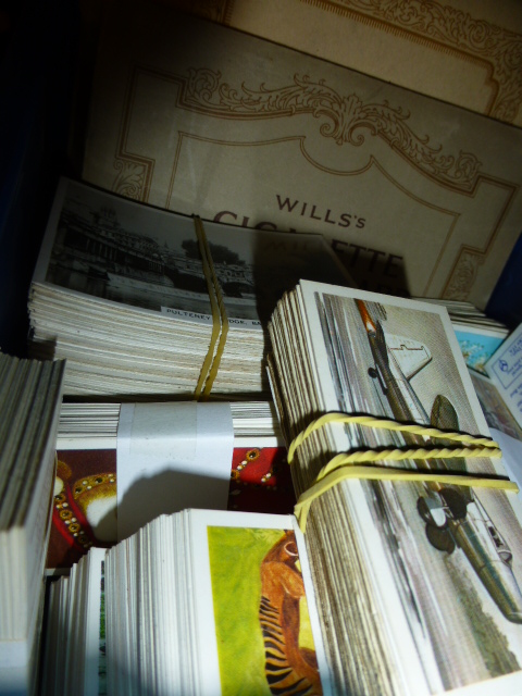 Box of cigarette and tea collectors cards