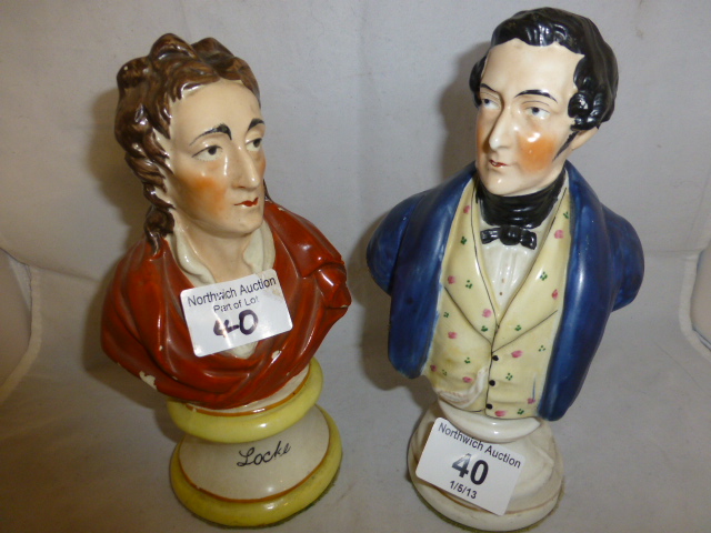 Two ceramic busts of Sir Peel and Locke