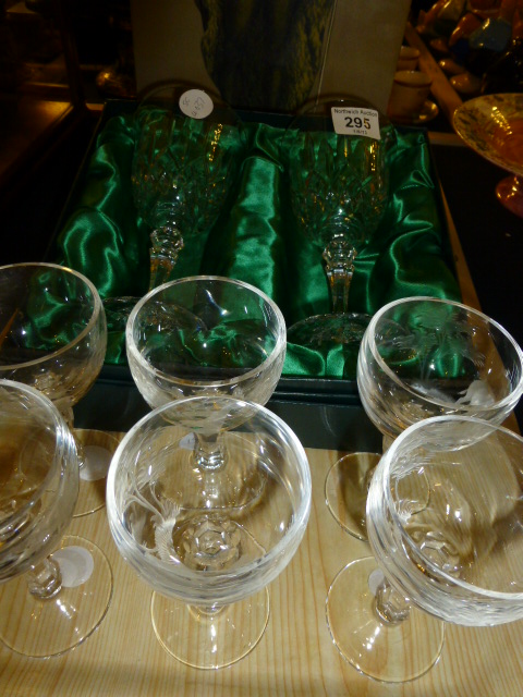 Boxed Galway Irish crystal glasses and six etched port glasses