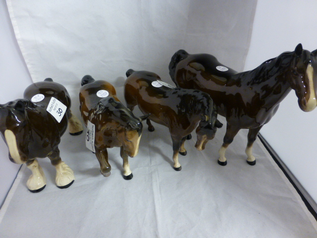 Three Beswick brown horses and one other