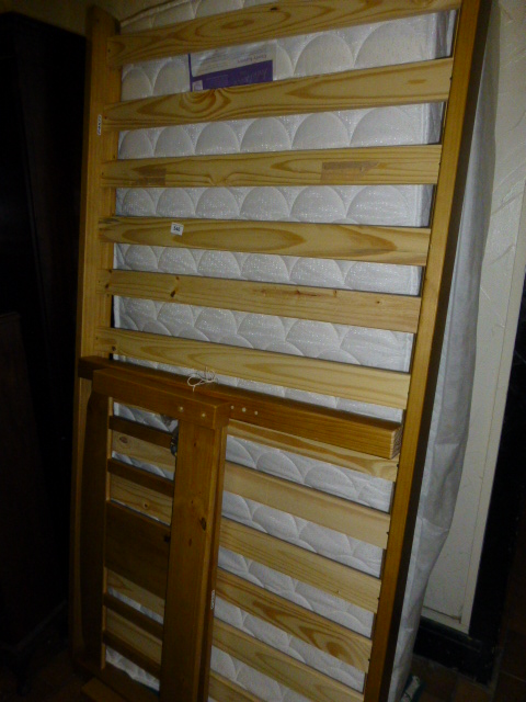 Pine single bed and mattress