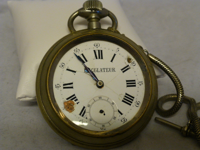 Goliath pocket watch ( missing glass ) and chain