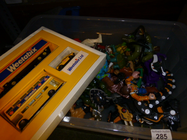 Box of toys including Action Man, Transformer etc