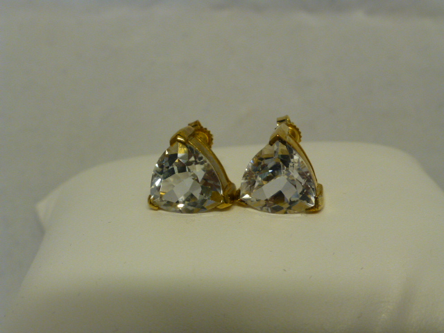 Pair of 9ct gold glacier topaz earrings with certificate of authenticity, 5.1g