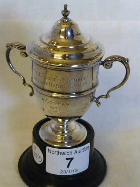 Hallmarked silver lidded trophy on stand, Birmingham 1936, maker WWK & S , 70g, 15cm tall