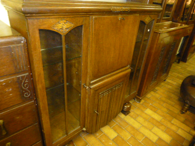 Oak side by side bureau display cabinet 120 x 120cm high