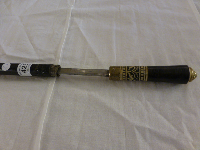 Indian ebonised sword stick with ivory inlay decoration, 90cm