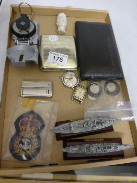 Tray of mixed items including cigarette case