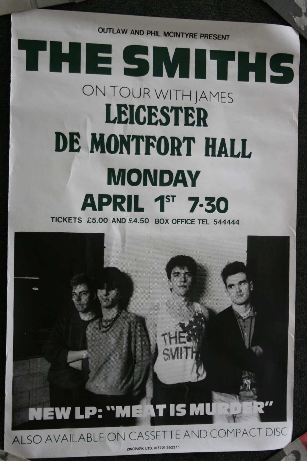 THE SMITHS - original concert poster from their performance at Leicester De Montfort Hall on