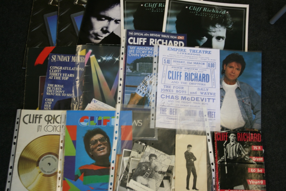 CLIFF RICHARD & THE SHADOWS - Folder containing various programmes, fan club memorabilia (