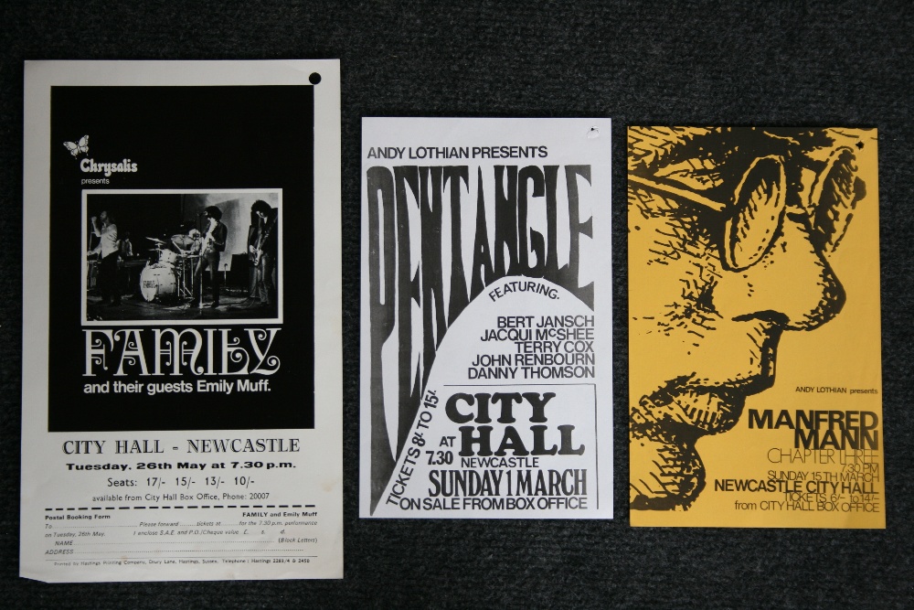 PENTANGLE, MANFRED MANN & FAMILY - three handbills / flyers to include one for performance at