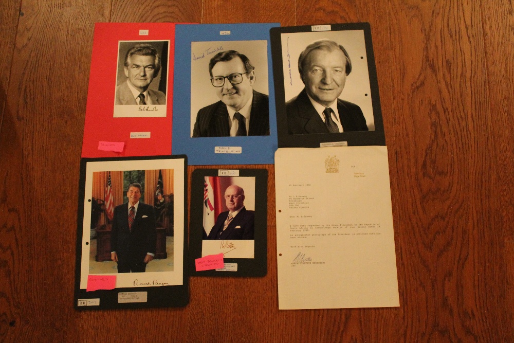 WORLD LEADERS - 5 X signed photographs to include P.W Botha (inc. letter), Bob Hawke (printed),