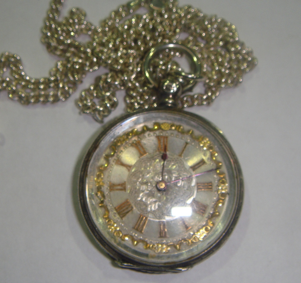 Silver pocket watch E.J Vokes of Bath & Geneva on silver chain