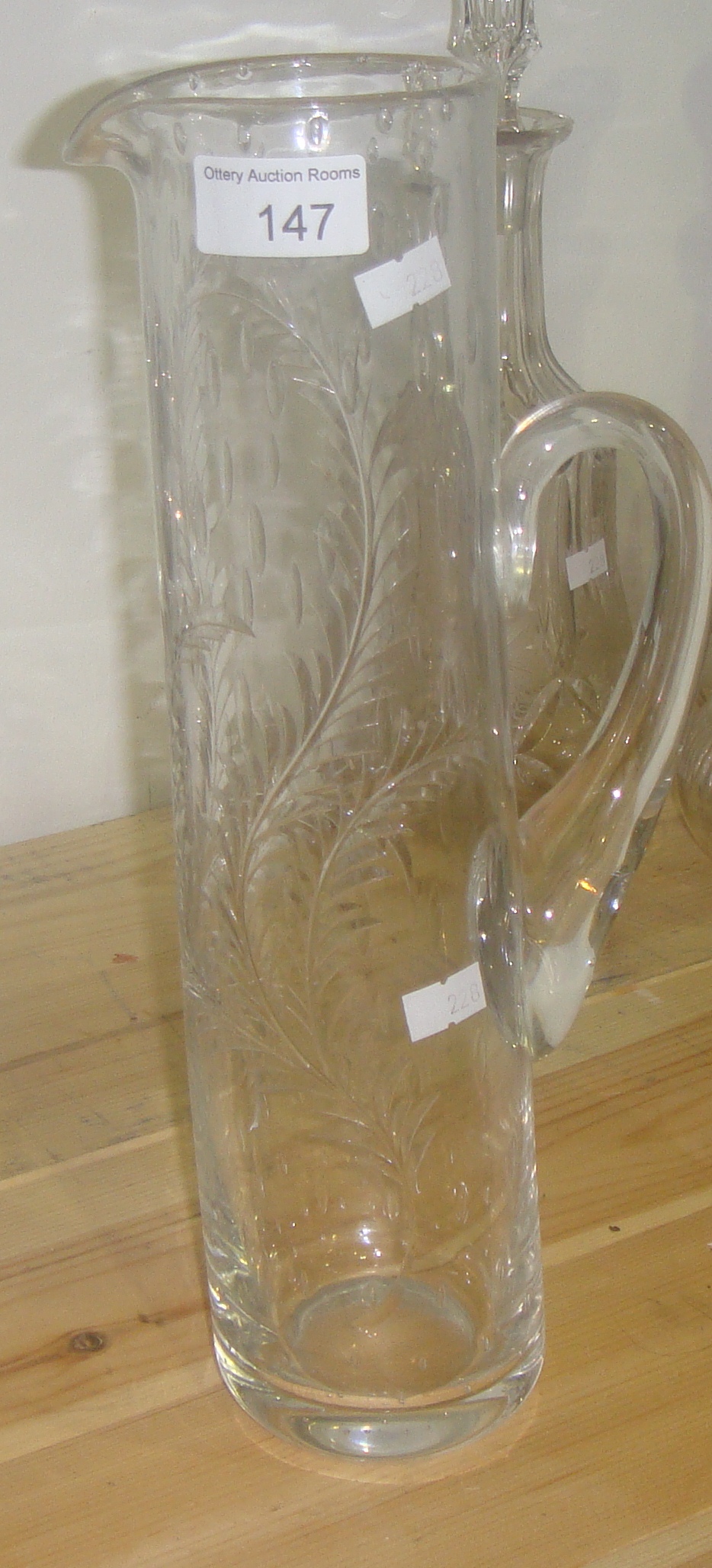 Whitefriars cut and etched glass lemonade jug with inset bubbles
