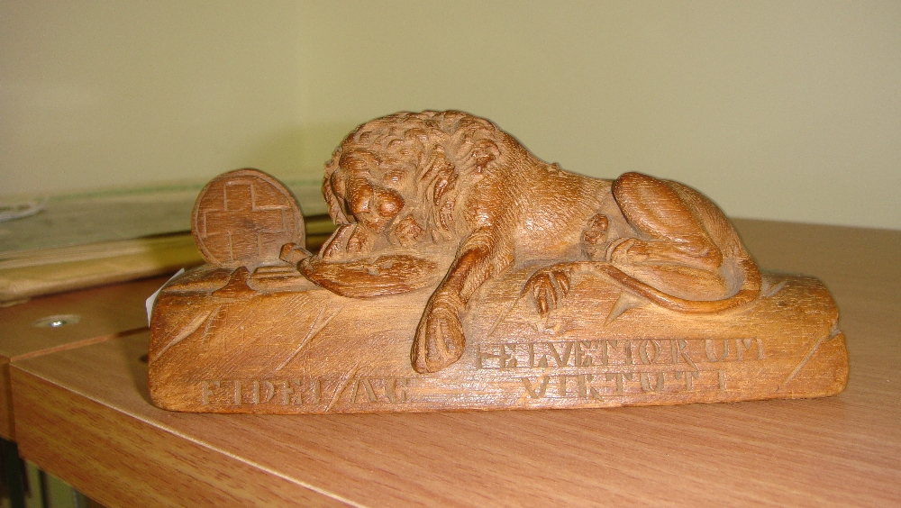 Carved wooden Lion Helvetiorum fidei ac virtuti
