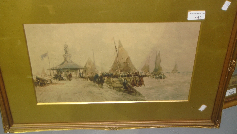Busy Harbour Scene by George C Haite W/C F&G