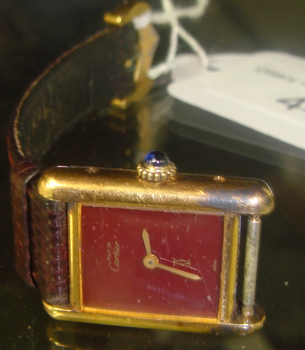 Must du Cartier ladies Tank wristwatch Argent gold plated  3 099491 strap broken SECURE PAYMENT