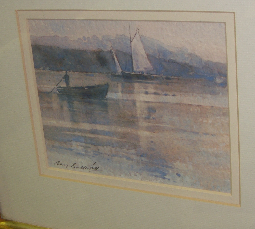 Watercolour  Boats on the river (probably River Exe) Ray Balkwill F & G 11 cms x 14 cms