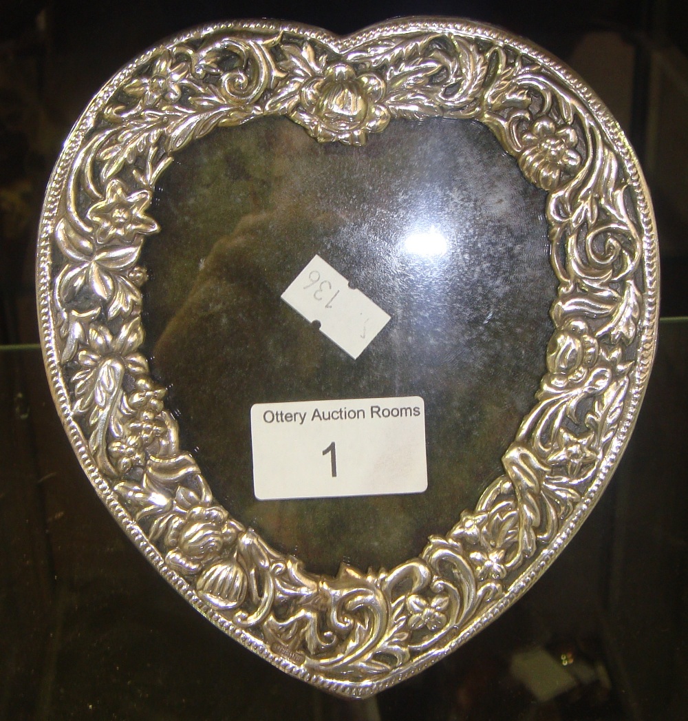 Embossed silver heart shaped photograph frame (stamped Sterling Silver) (secure payment only)