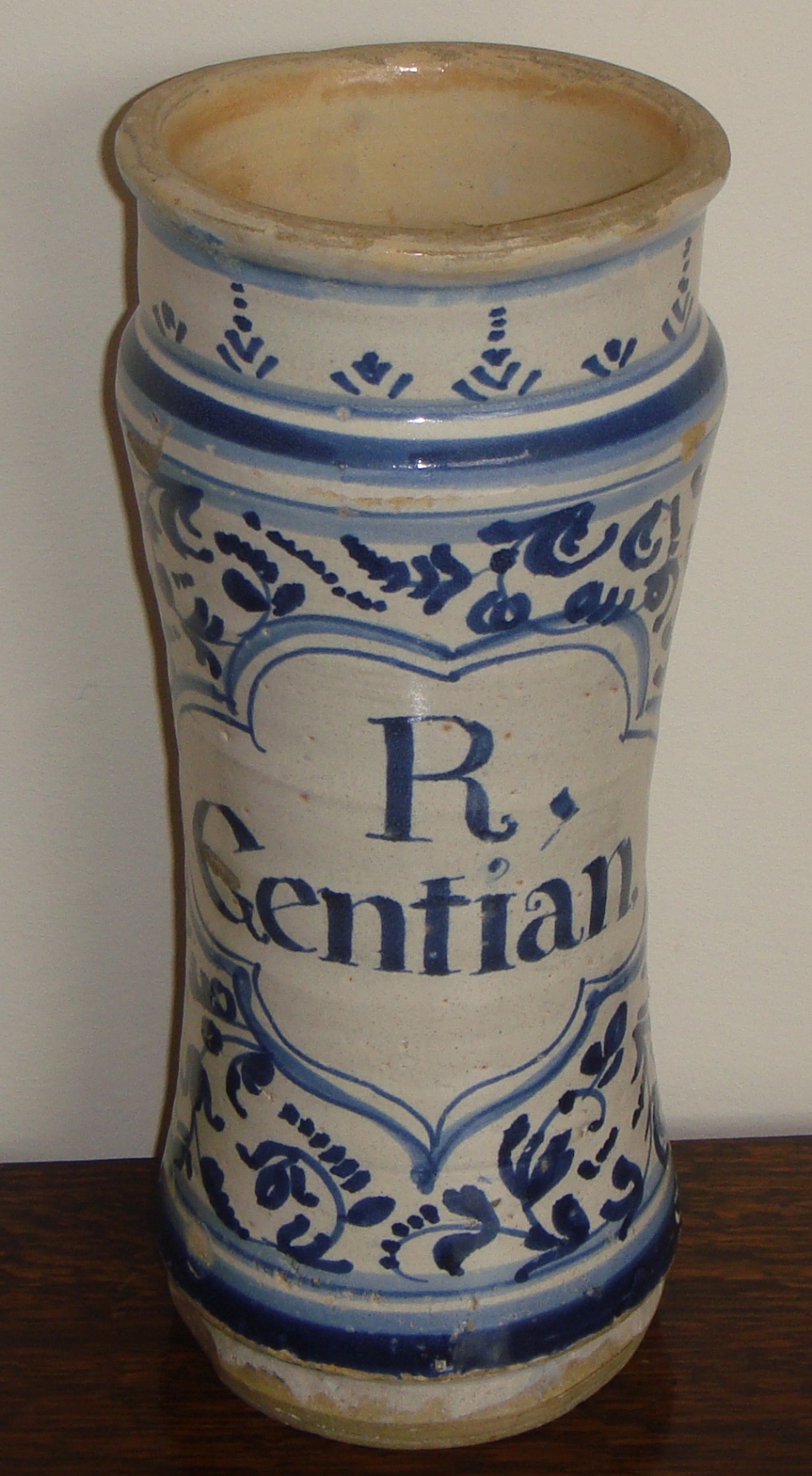 Early 19th century drug jar of tall waisted form Gentian