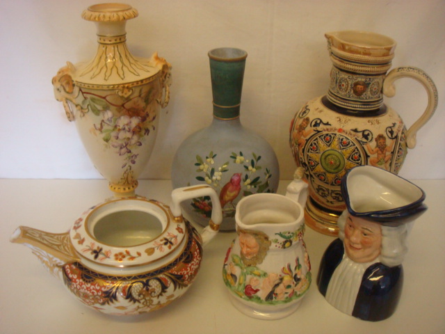 Royal Crown Derby Tea Pot, Three Jugs & Two Vases