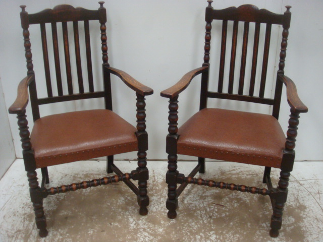 Pair of Edwardian Oak Carver/Arm Chairs