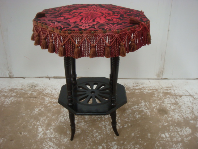 Late Victorian Two Tier Octagonal Occasion Table with Fabric & Fringe Top