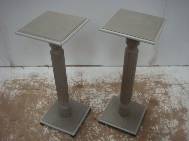 Pair of Grey Decorated Pillar Stands