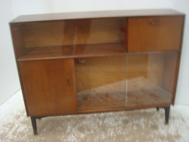 1950`S Pale Mahogany Side Cabinet with Sliding Glass Display Doors