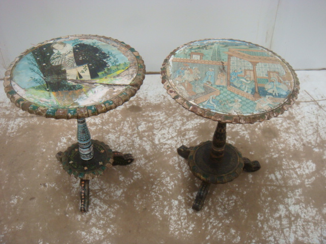 Pair of Turkish Decorated Circular Top Occasional Tables