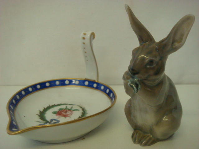 Small Royal Copenhagen Rabbit + Decorated Sauce Tray