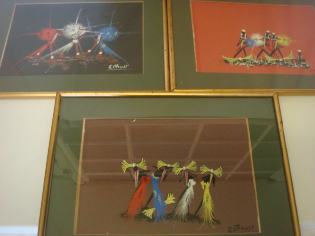 Set of Three South Africa Framed and Glazed Stylized Watercolours Signed