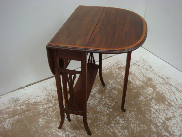 Small Edwardian Mahogany & Satinwood Inlay Sutherland Table