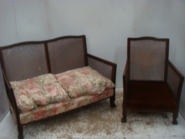 Edwardian Cane Back & Sides Two Seater Bergere Three Piece Suite