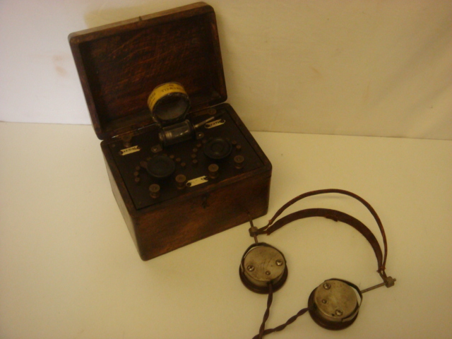 Antique Crystal Radio Set with Pair of Head Phones