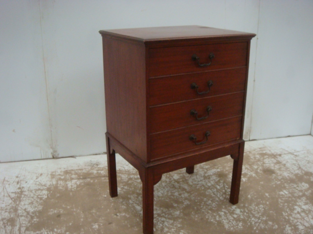 Edwardian Mahogany Four Drawer Music Cabinet on Square Legs & Drop Handles