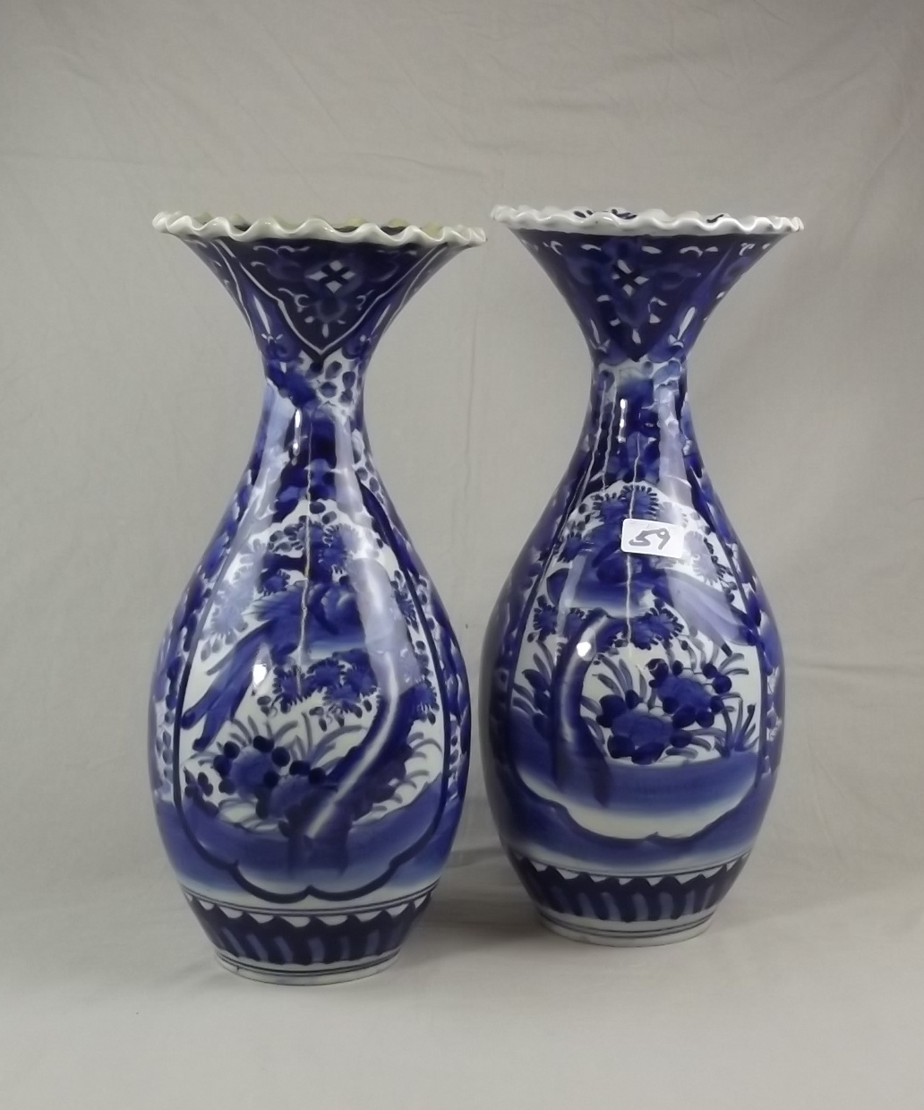 A Pair of 18" Blue & White Canton Vases, Early 20th Century
