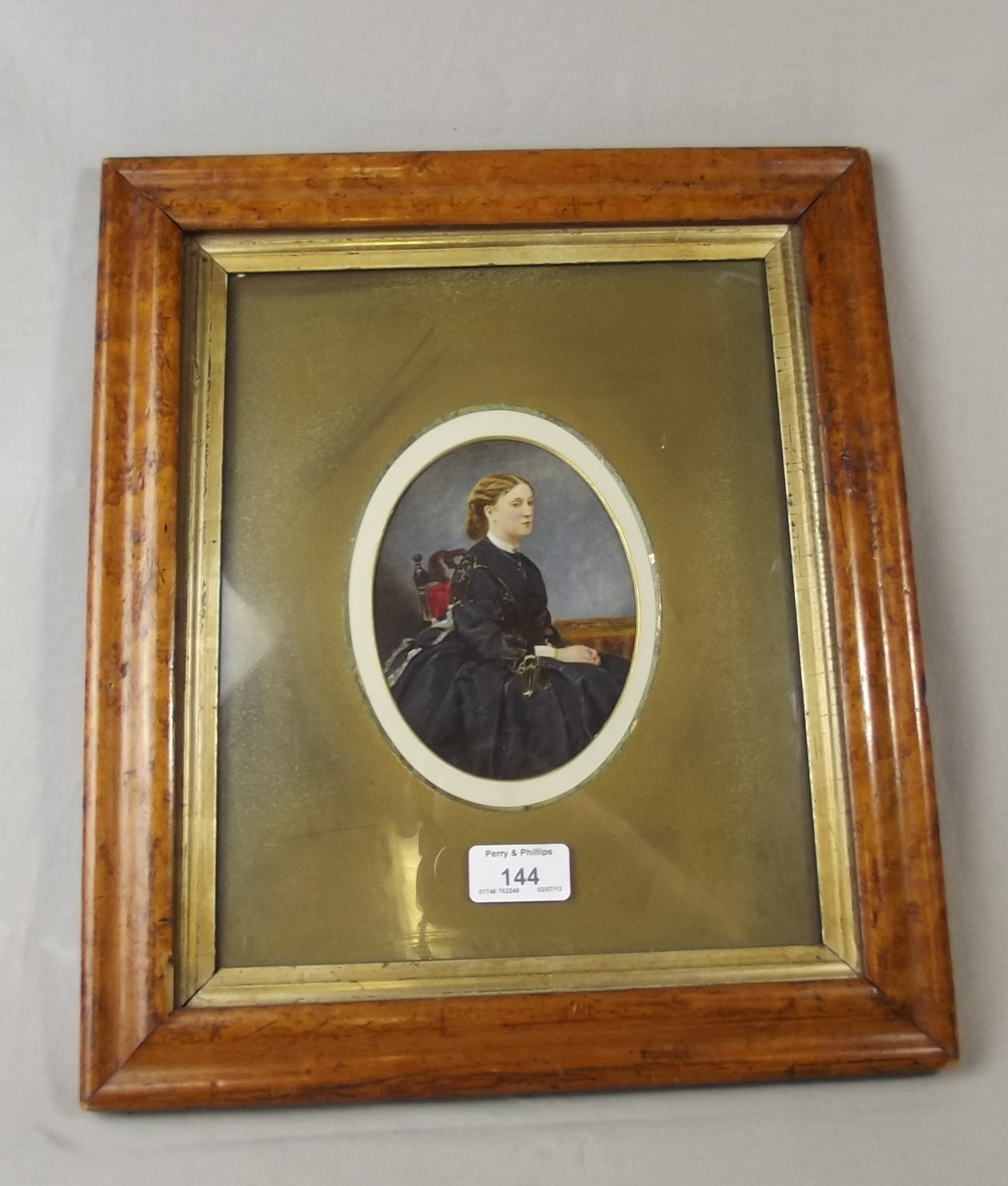 Water Colour Portrait of Lady in Maple Frame